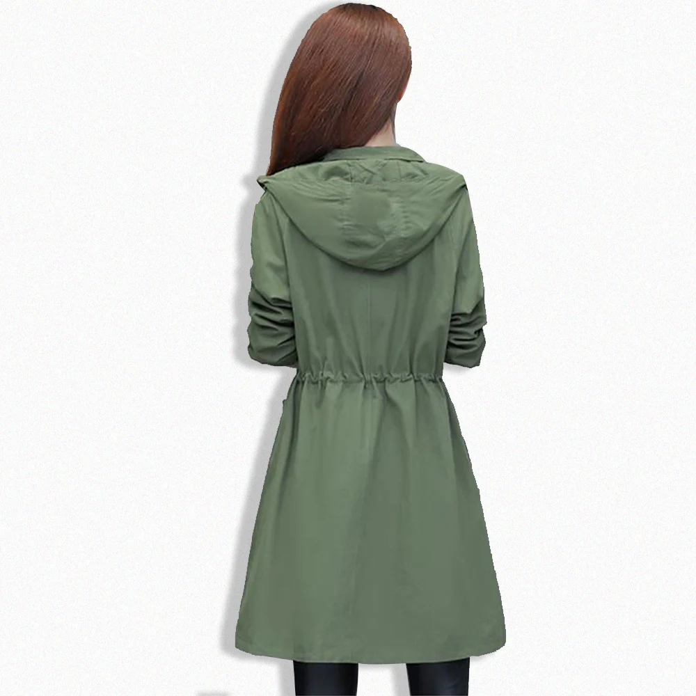 

Women Trench 2020 New Spring and Autumn Casual Trench Coat Zipper With hood Vintage Cloak Overcoats Windbreaker Solid color