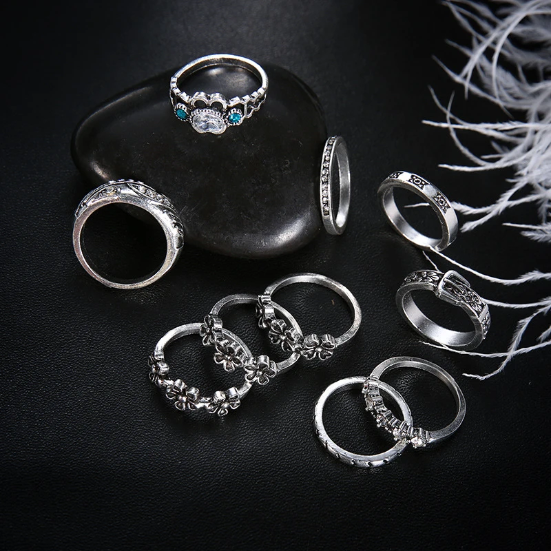 Кольца с резьбой в стиле бохо-штабелируемые винтажные цветочные шарнирными