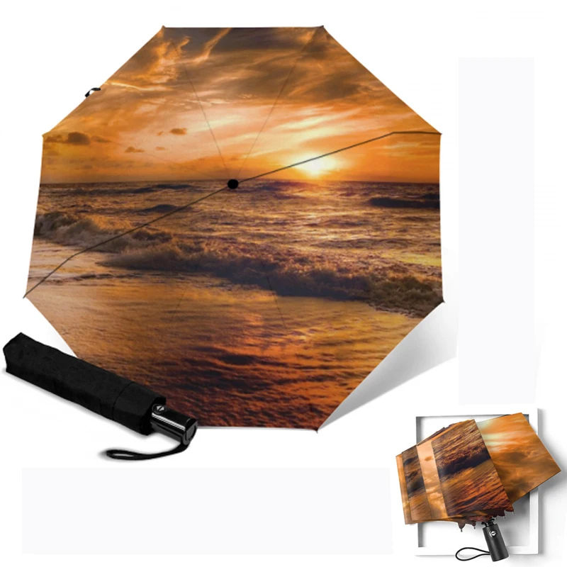 Автоматический зонт для путешествий женщин и мужчин 8 Bone Anti-UV трехскладной зонты