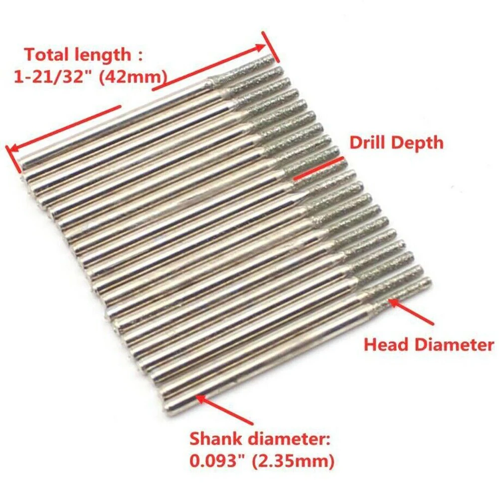 

Solid Bits Diamond Drill Bits For Gemstone Glass Ceramic Marble 2.35mm Shank