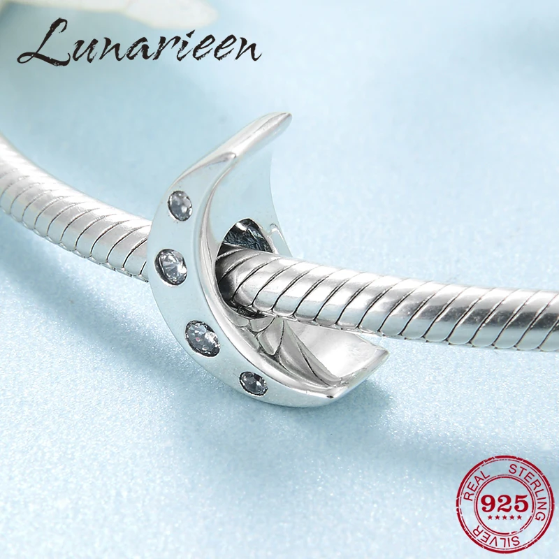Модные бусины-шармы в виде полумесяца из стерлингового серебра 925 пробы подходят