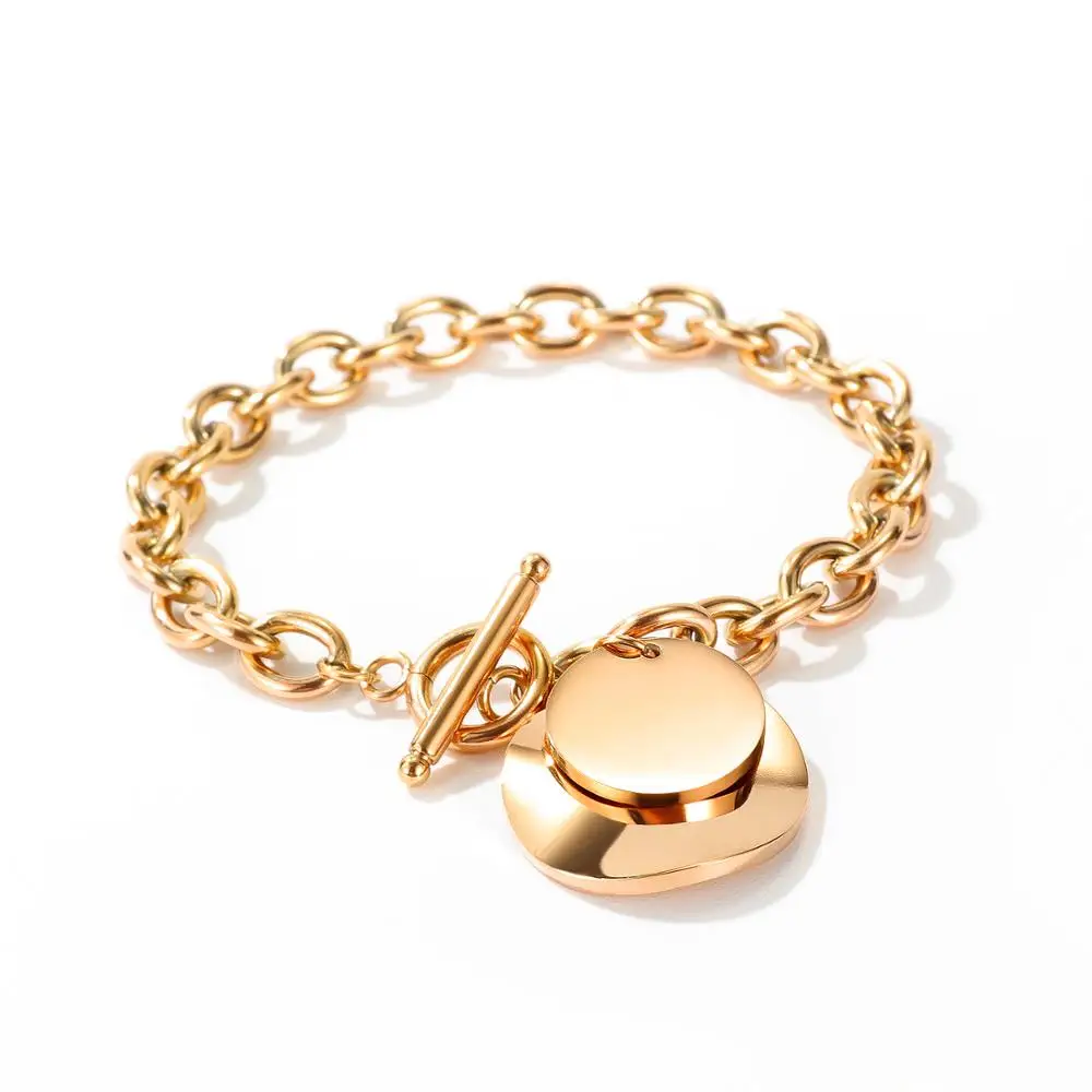 Женские круглые браслеты из титановой стали цвета розового золота|Цепочки и