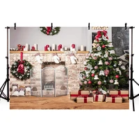 photography backdrops christmas tree stairs wooden floor fireplace portrait vinyl photographic backgrounds photo studio