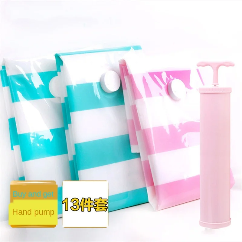 

13 Pieces Set Thickened Multi-Size Household Clothing Quilt Plush Toys Vacuum Storage Bag Stripe Vacuum Compression Pocket