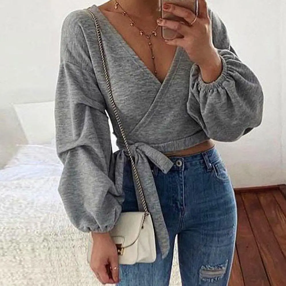 Серые осенние блузки с длинным рукавом Топы женские Королевский стиль
