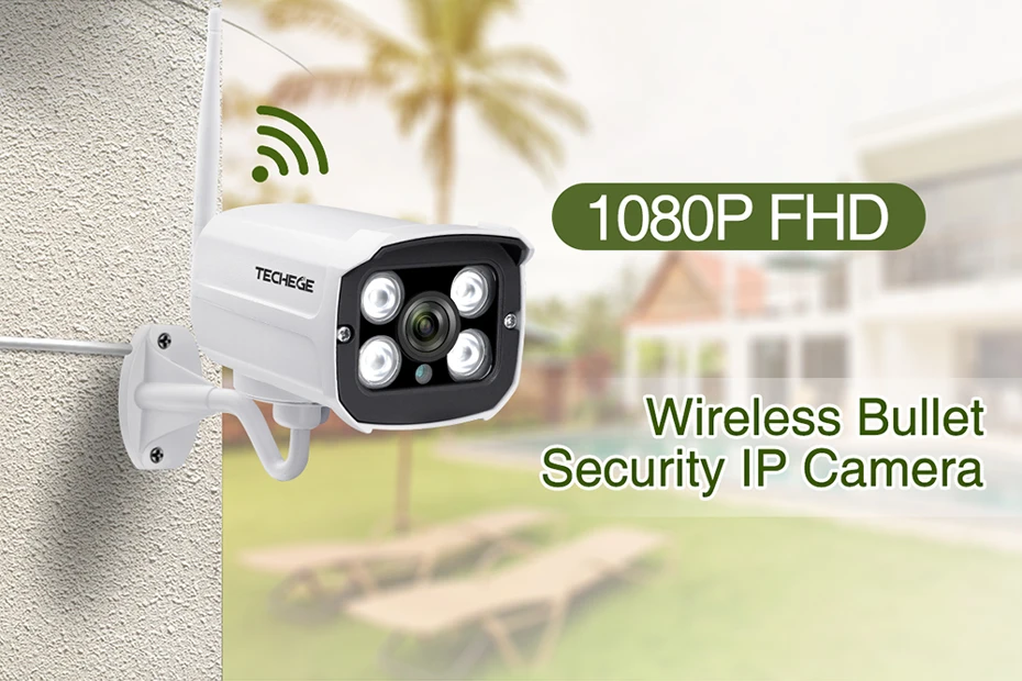 Techege HD 1080P беспроводная SD карта слот аудио IP камера 2.0MP wifi камера безопасности ночное видение металлическая Водонепроницаемая камера для улицы