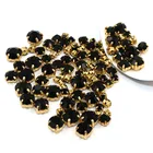 Стеклянные хрустальные бусины смешанного размера, 100 шт.пакет, Золотое основание, швейные черные стразы, сделай сам, свадебное украшение