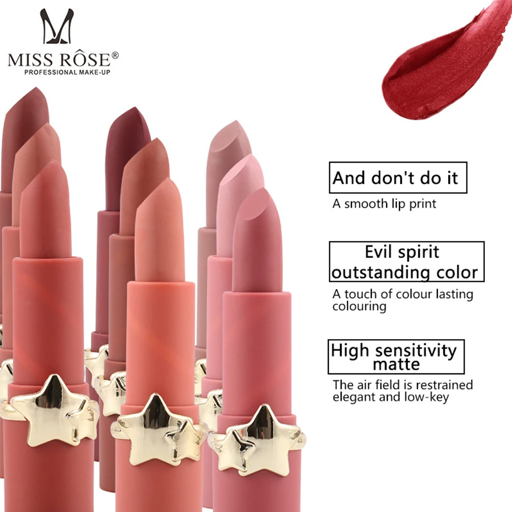 

Miss Rose Matte Velvet Lipstick Lipstick 12 Color Long Lasting Lipstick Non-stick Cup Long Lasting Moisturizing Lip Makeup