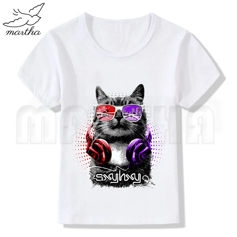 Новая крутая белая футболка с забавным диджейским котом новая принтом для