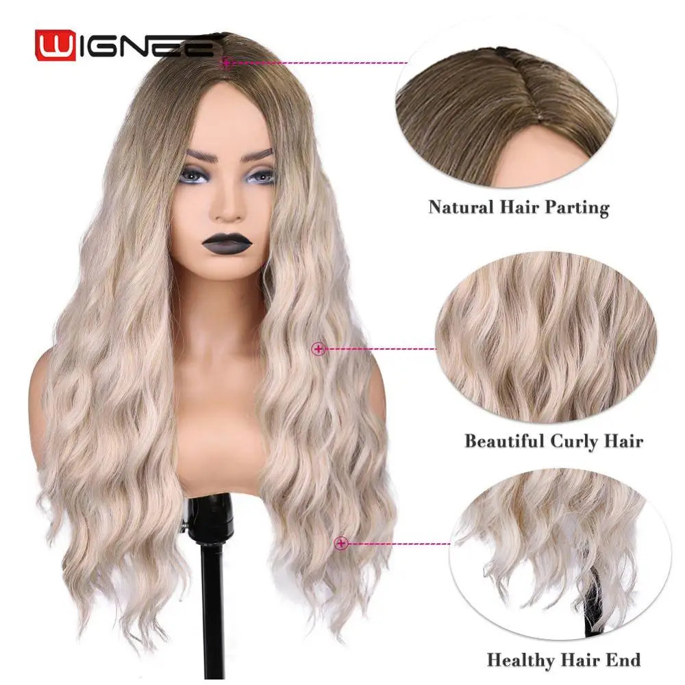 Длинный волнистый термостойкий синтетический парик Wignee Ombre для женщин черный