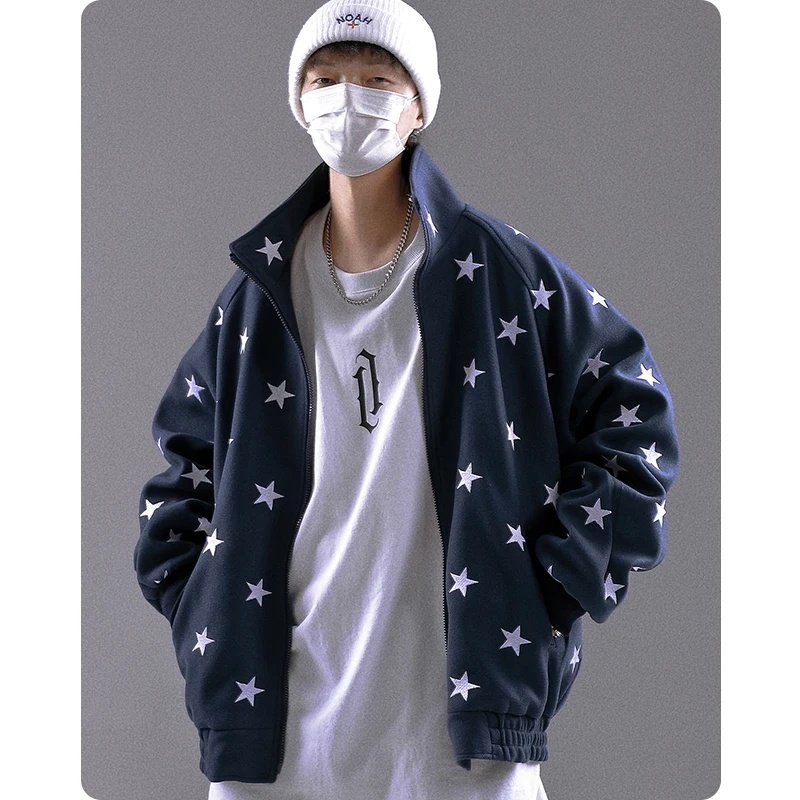 

Тяжелая Мужская одежда, зимняя куртка varsity Harajuku, хип-хоп, уличная одежда в стиле Хай-стрит, оверсайз, с пятиконечной звездой и вышивкой