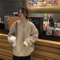 autumn and winter lamb wool new plus velvet thick thick section warm loose long sleeved warm sweater casual warm sweater