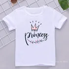 Футболка с короной принцессы, детская одежда для девочек, белая футболка с коротким рукавом, летняя детская одежда, детские топы От 1 до 12 лет