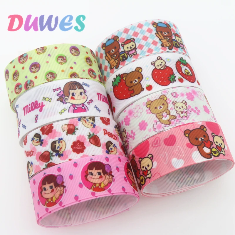 

DUWES 50yards japan cartoon Printed Grosgrain Ribbon Accessory Hairbow Headwear Decoration DIY Wholesale OEM D1282