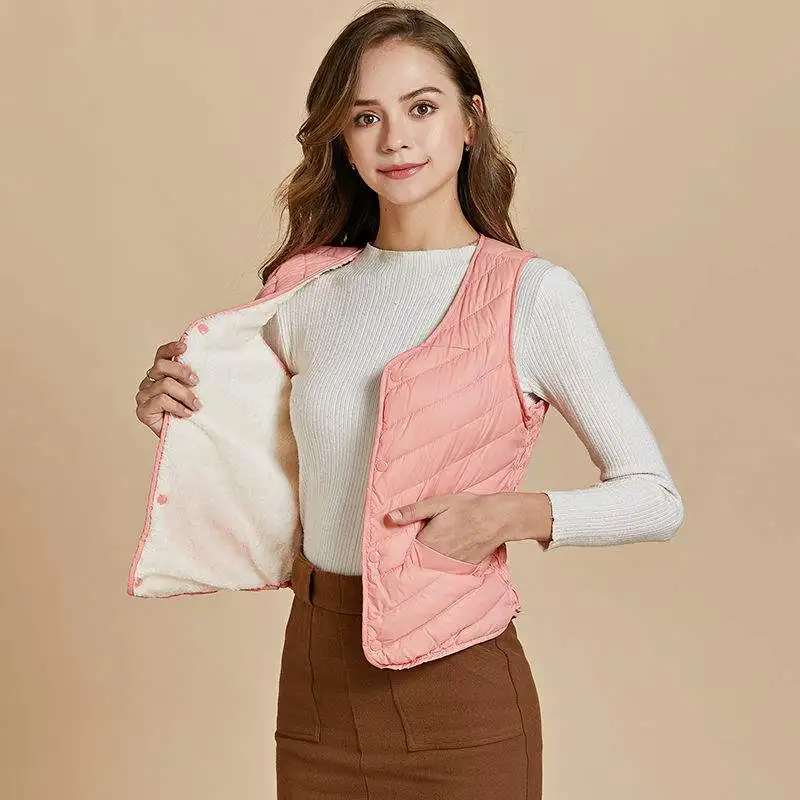 

New Autumn Winter Sleeveless Vests Fashion Women Underwear Warm Faux Lamb Liner Short Waistcoat Female Slim Plus Size Coat