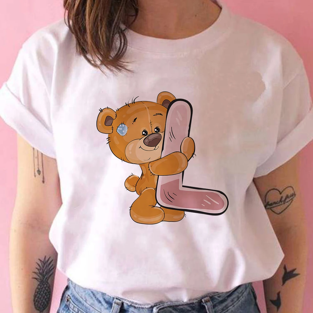 

Kawaii L Bear Letter Women's T Shirt Modern Family Boys Girls Casual T shirt Exquisite Trend Animated Short Sleeve Female
