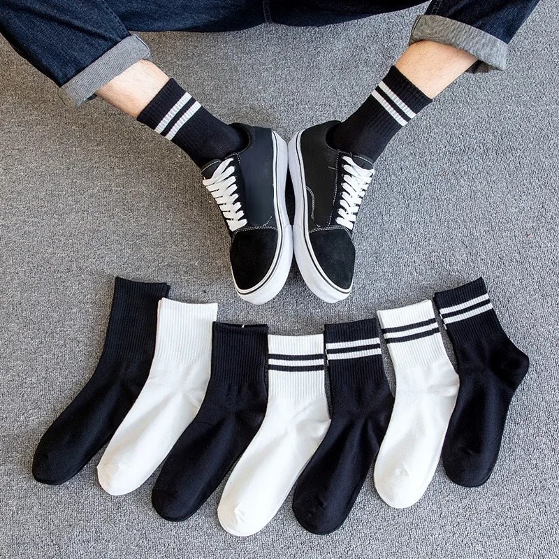 

Women Striped White Cotton Socks Men's Solid Color Breathable Comfortable Socks Short Striped Socks Four Seasons Socks Men Socks