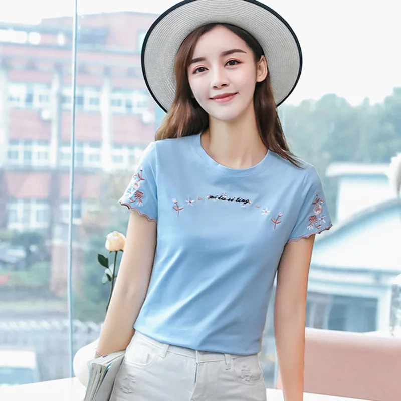 Летняя блузка для женщин 2021 модные футболки с короткими рукавами и круглым