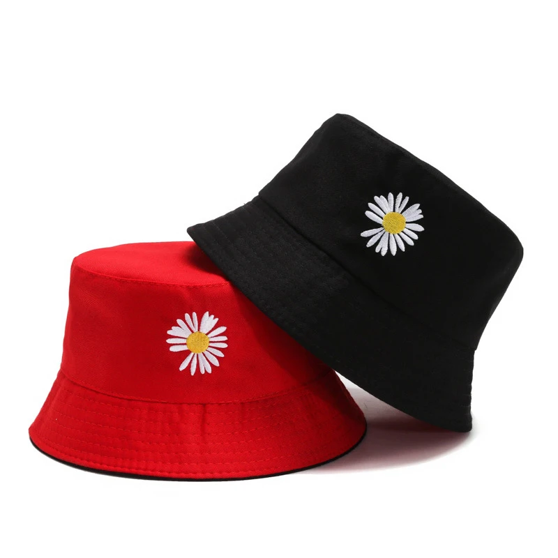 

2020 Spring Women Bucket Fishing Hats Sunscreen Sun Cap Little Daisies Double-sided Wear Spring Lady Fisherman Hat