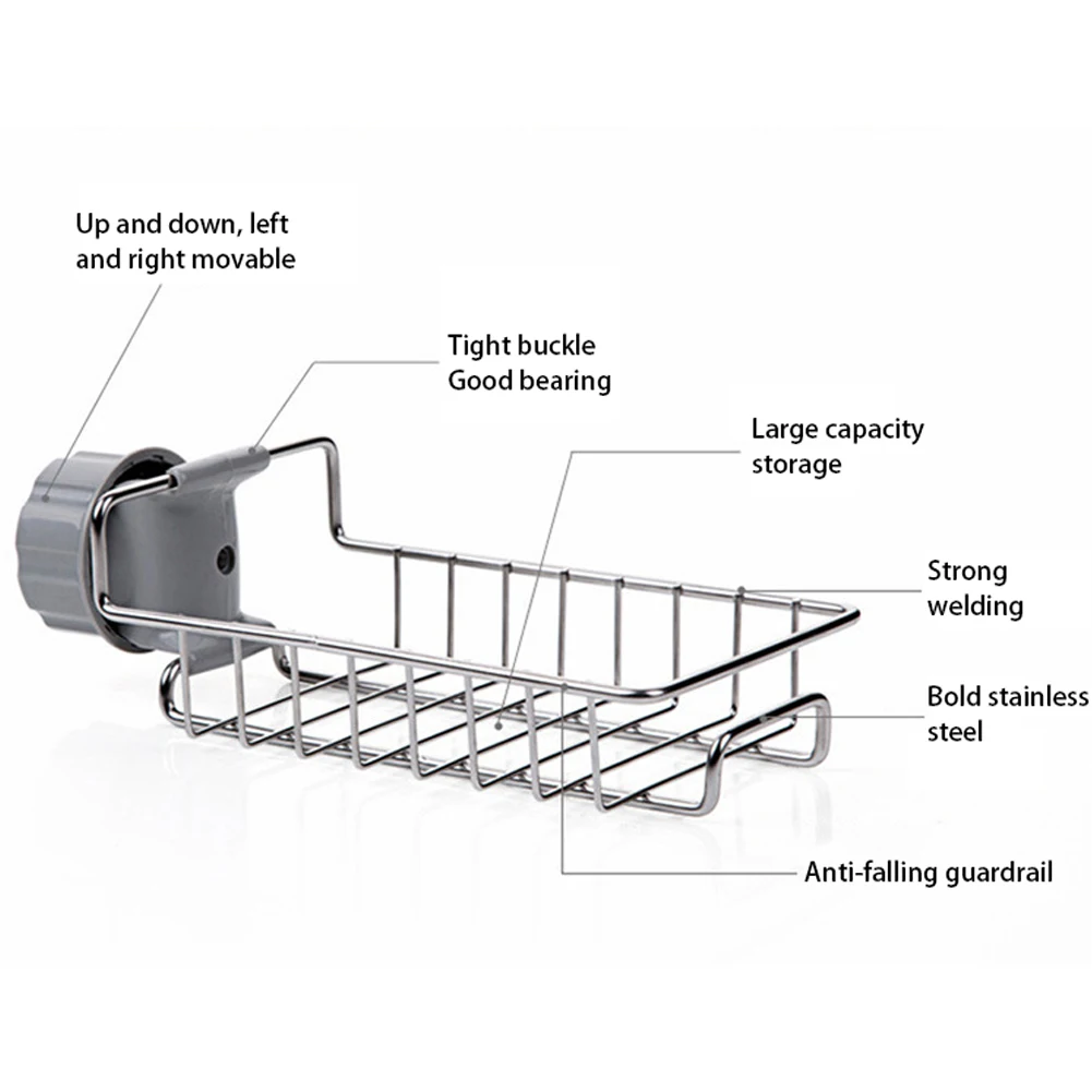 

Stainless Steel Faucet Rack Kitchen Storage Shelf Sponge Dish Cloth Finishing Rack Drain Rack Pool Rag Storage Drain Dry Rack