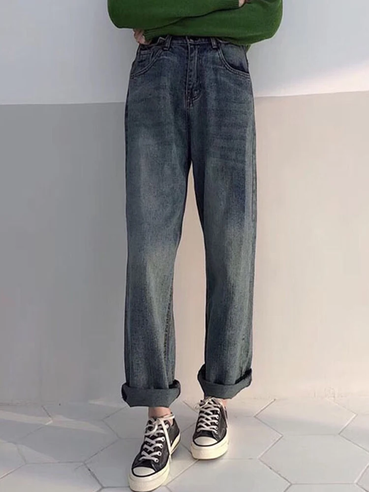 

2021 New Pants Spring Wide Leg Pants Women's High Waist Jeans Smoky Gray Loose Slimming Straight Pants Tide Baggy Jeans Women