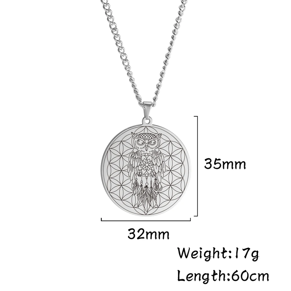 

Animal Owl Flower of Life Amulets Cool Pendant Long Choker Necklace Stainless Steel Panther Supernatural Talisman Ethnic Jewelry