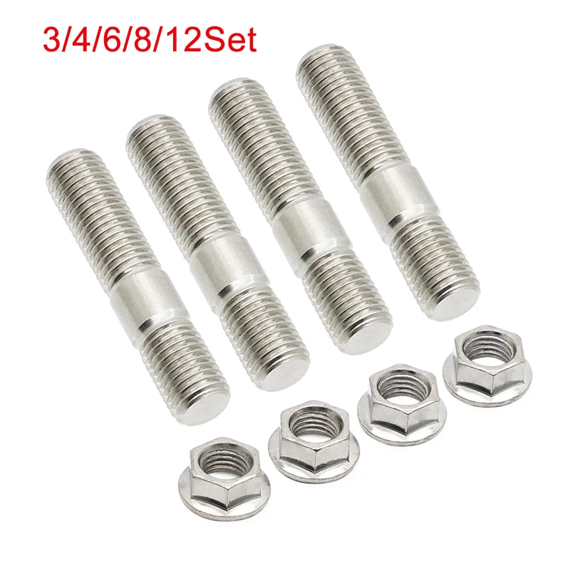 

10mm Exhaust Studs & Serrated Nuts M10x1.25 Manifold Flange Studs Bolts Nuts Screws Stainless Steel For Toyota Nissan Honda