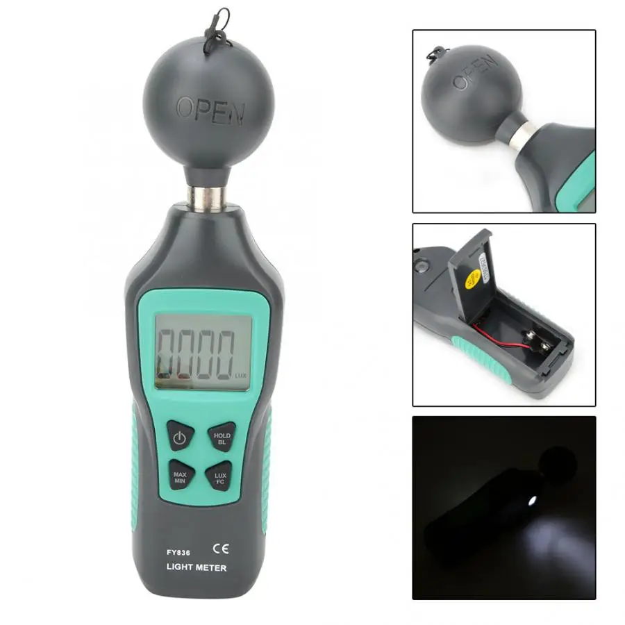 

Mini Digital Luxmeter 0-200000 LCD Display Handheld Illuminometer Luminometer Photometer Temperature Multifunctional Tester
