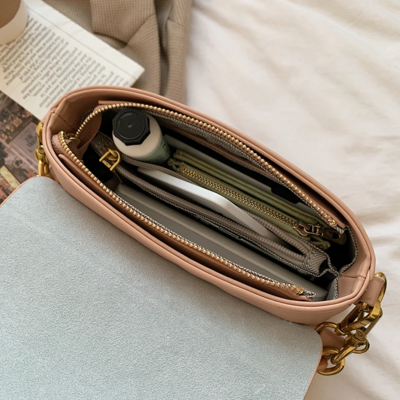 

Trend Chain Flap Square Bag for Women's Luxury PU Leather Shoulder Bag Casual Ladies Solid Color Tote Handbag Crossbody Bags Sac