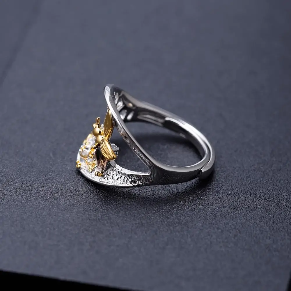 Gem балетки 0.21Ct природный дымчатый кварц Золотое кольцо с пчелиными сотами 925 пробы Серебряное кольцо ручной работы для Для женщин, хорошее ювелирное изделие