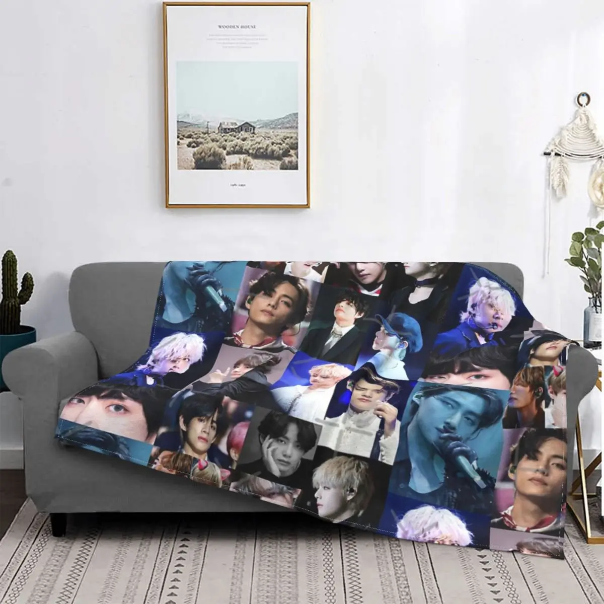 

Kim Taehyung-Manta a cuadros para cama, colcha para sofra, manta de verano, v-bts 02