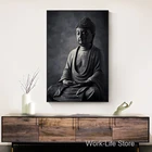 Черная медитационная статуя Будды, искусство на стене, фотообои, буддизм, картины для домашнего декора