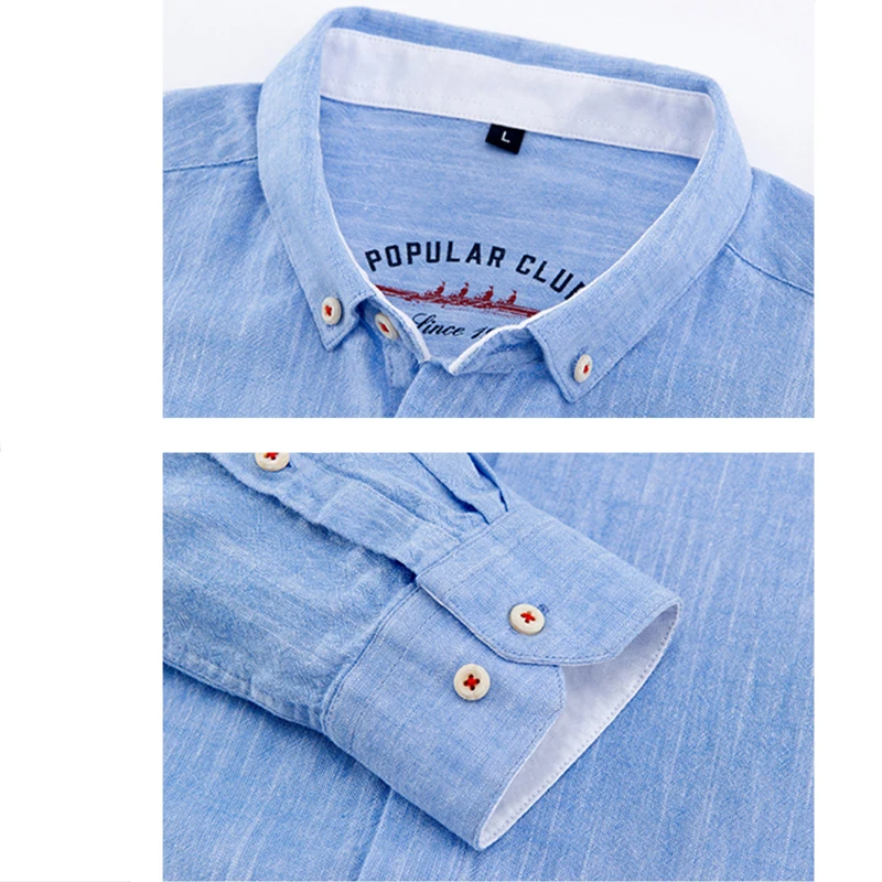 Aoliwen brand 2020 cotton and linen solid color men shirt business casual long-sleeved shirt office casual clothes men clothing