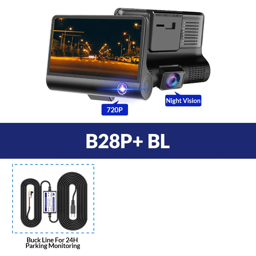 B28P-BL E-ACE Автомобильный видеорегистратор 3 камеры s объектив 4,0 дюймов видеорегистратор двойной объектив с камерой заднего вида видеорегистратор авто регистратор Dvrs видеорегистратор - Название цвета: B28P-BL