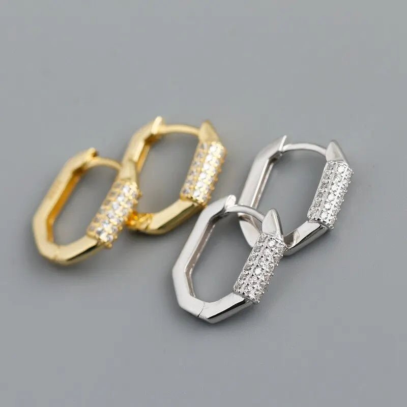 

A00779 Punk Hollow 925 Sterling Silver Luxury Pave Zircon Geometric Ear Buckle for Women Fashion Charming Party Earring