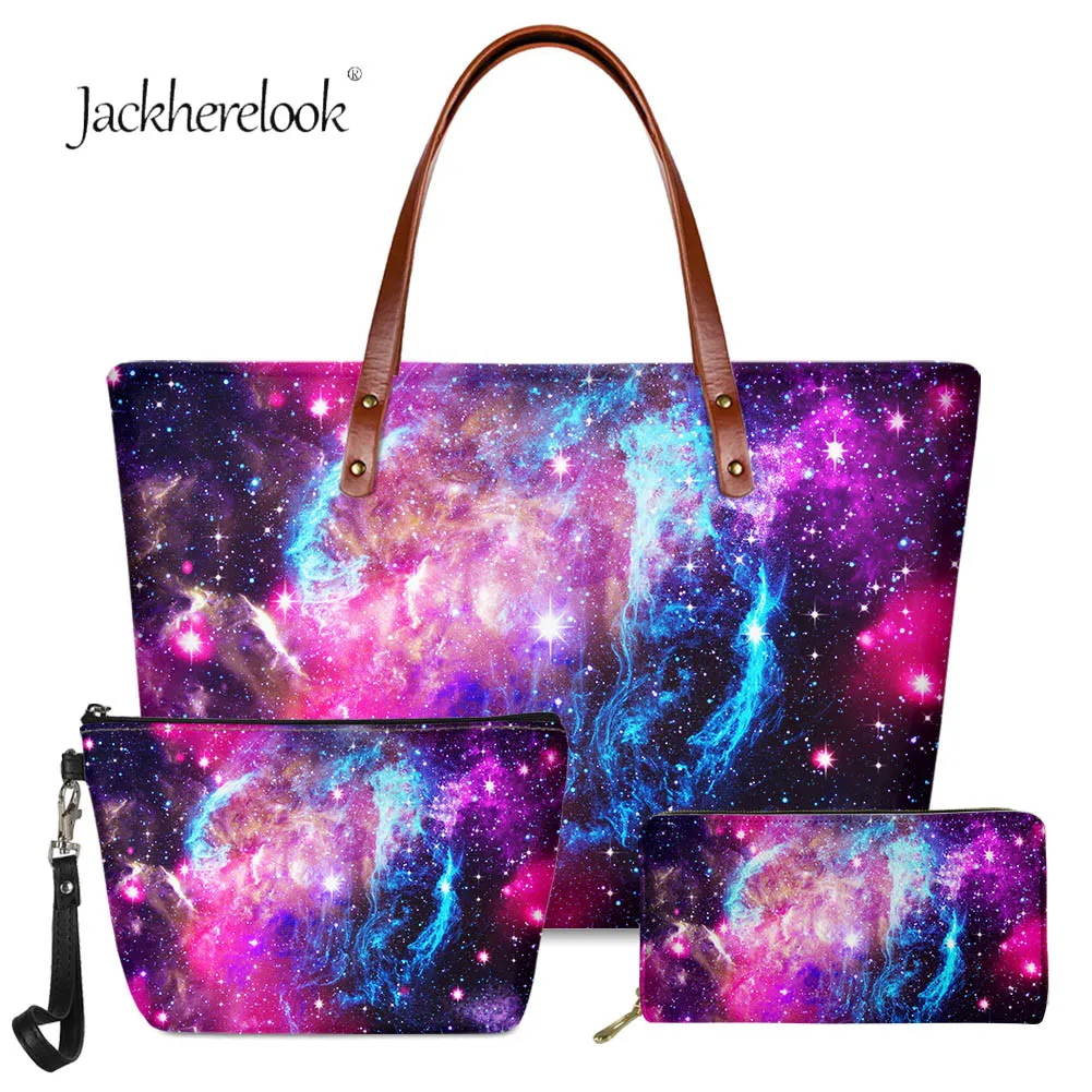 

Jackherelook Модный 3D Галактический принт брендовый дизайнерский 3 шт. набор женских сумок из искусственной кожи Длинные кошельки для путешестви...