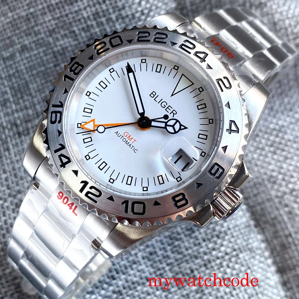 

Bliger Brand 40mm Mechanical GMT Automatic Men's Watch Sapphire Glass Rotating Bezel New Mingzhu 3804 Wristwatch Luminous Marks