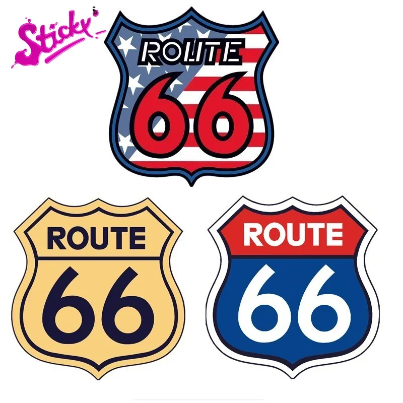 

STICKY Retro Route 66 Badge Brand Car Sticker Decal Decor For Bicycle Motorcycle Accessories Laptop Helmet Trunk Wall