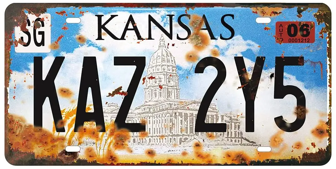 

Panguru 2 Pieces Prop License Plates from Supernatural, Metal Stamped Number Tags, Movie Prop Vanity Plate, 12x6 inches
