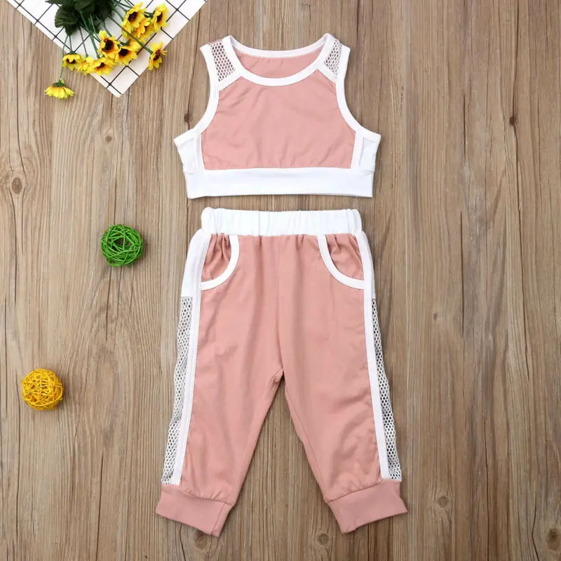 От 1 до 6 лет летнее платье для маленьких девочек Топы + сетчатые штаны Спортивные