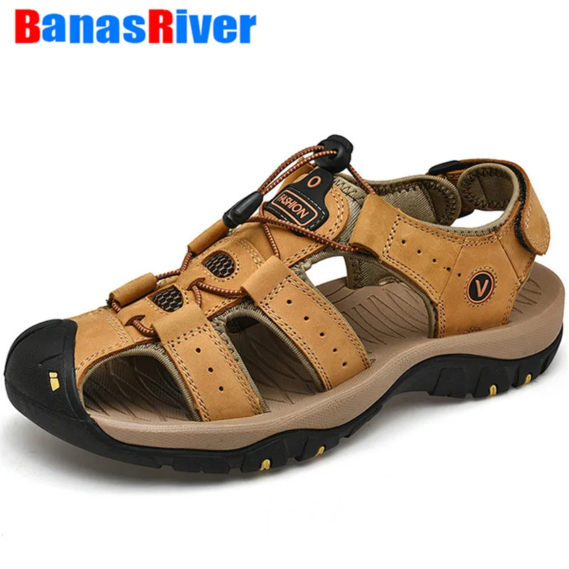 

2020 New Men Sandals Summer Handmade Outdoor Non-Slip Leather For Trekking Breathable Fashion Casual Shoes Footwear Big Size 48