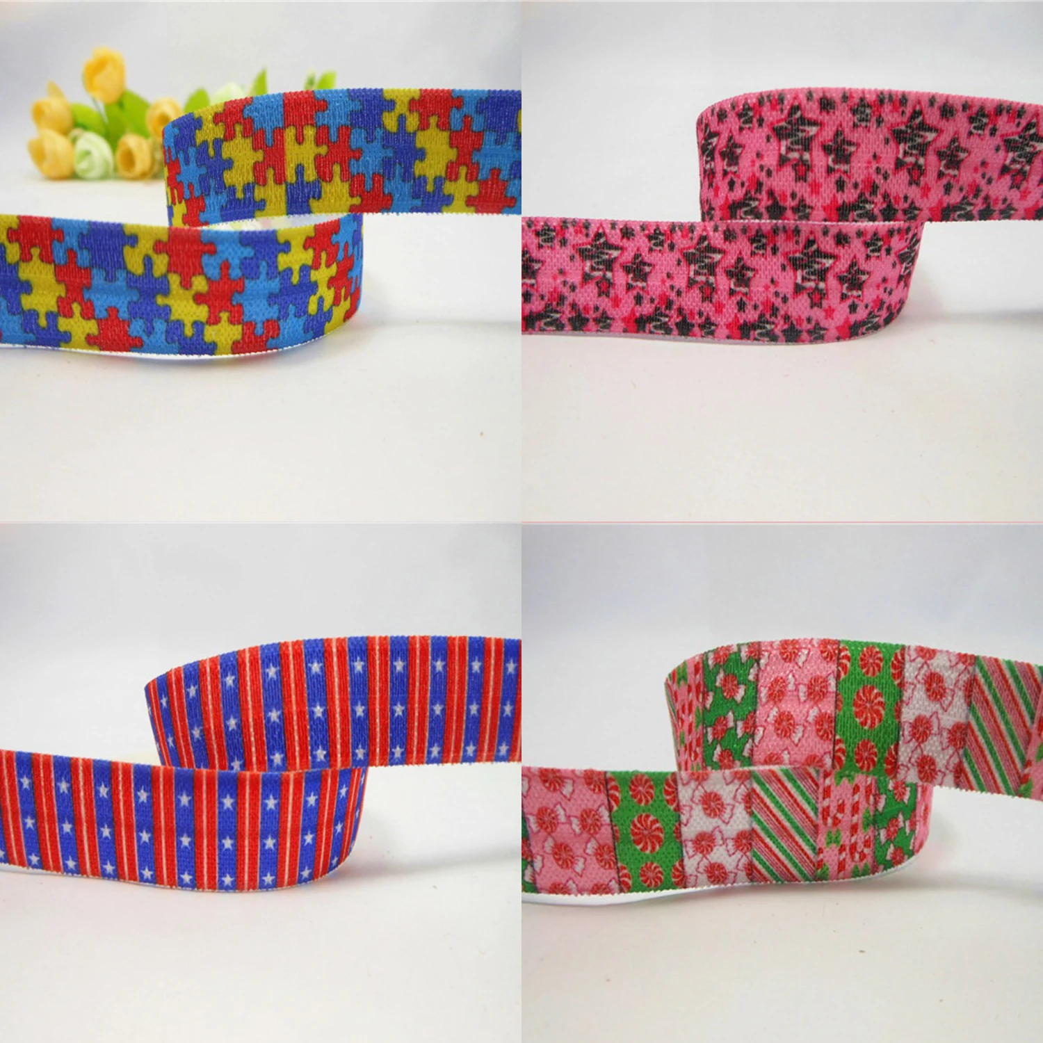 

5/8"16 mm NEW Stock Ribbon 50yards Printed Elastic Band For Hair Tie
