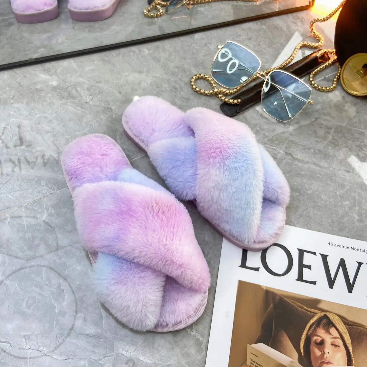 Women's Home Slippers  Winter Casual Fuzzy Slippers Female Fluffy Flip Flops Ladies Soft Plush House Slippers for Women 2021 images - 6