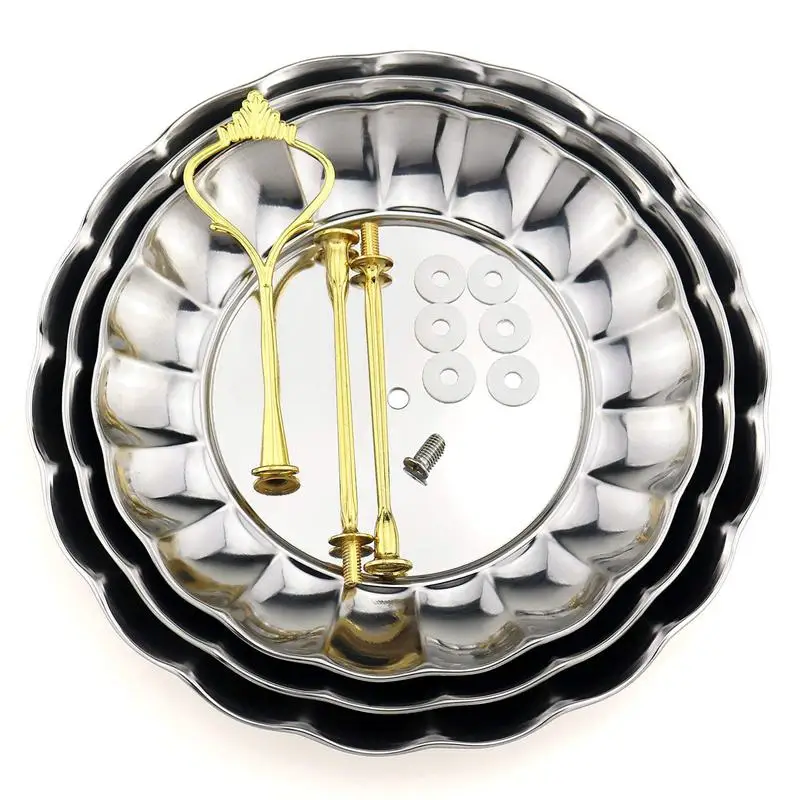 Fruit Plates 3-Tier Stainless Steel Cake Wedding Stand Fruits Desserts Candy Cheese Tableware Display for Home Pa | Дом и сад