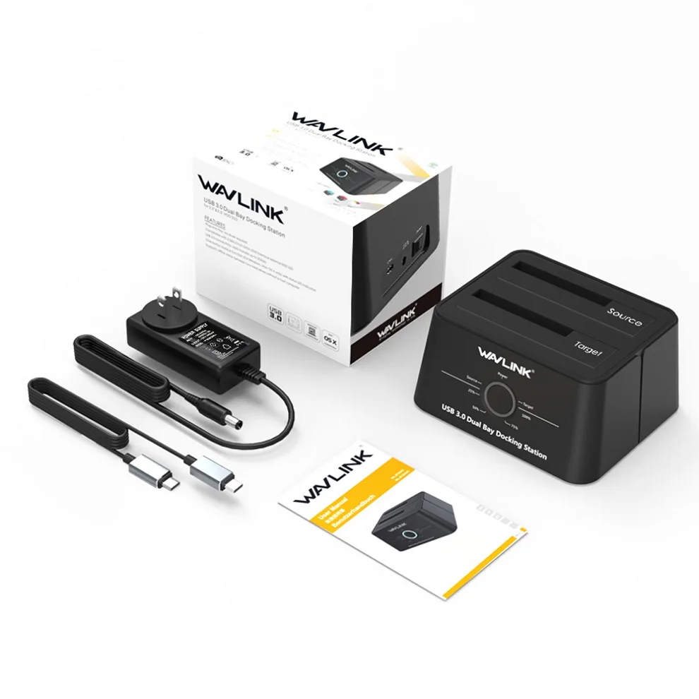 Wavlink USB 3,1 Type C для SATA Dual Bay док-станция 2,5/3,5 SSD HDD SATA 1/2/3 корпус для 2*8 ТБ с офлайн создание резервных клонов - Цвет: US plug