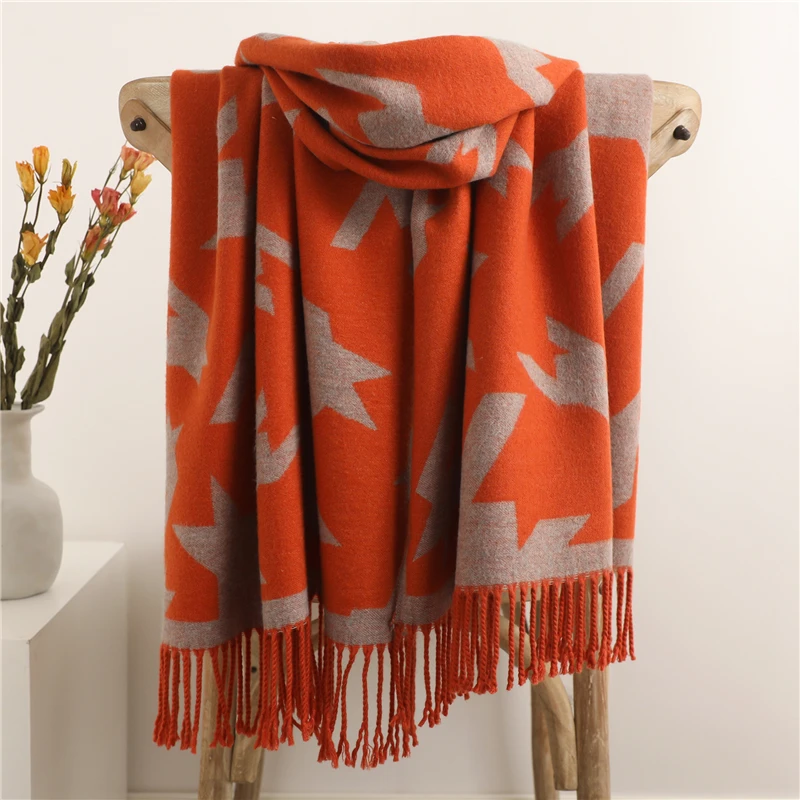 

Кашемировый зимний шарф для женщин, толстое теплое одеяло, роскошный принт, кисточка, пашмины шали и обертывания, женские, Bufanda, новинка 2021