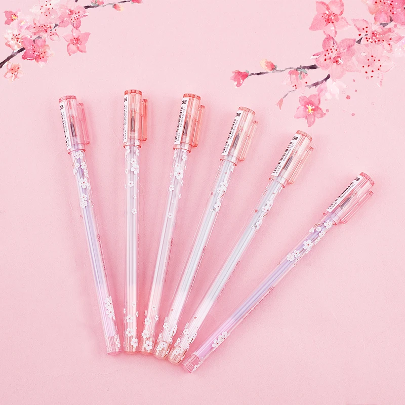 

4pcs Cherry Blossoms Gel Pen Press Full Needle Cherry Pen for School Writing Cute Neutral Pen Office Stationery Supplies