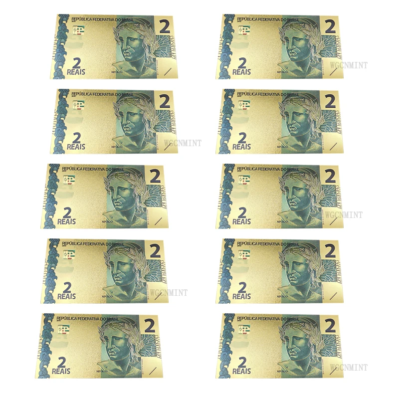 10 шт. бразильские банкноты 2 рейлы золотые спиральные платиковые поделки с