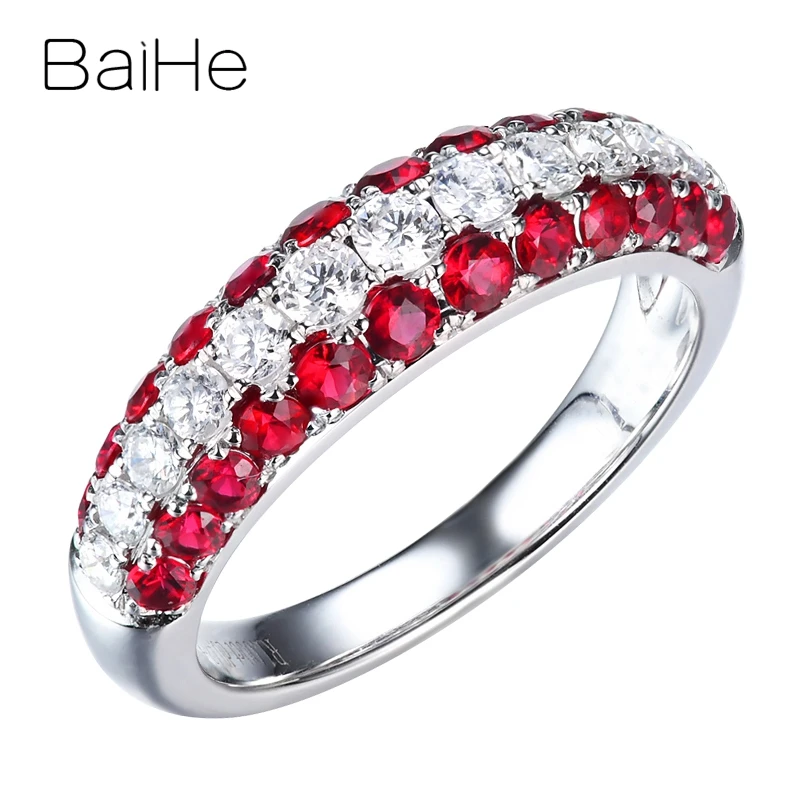 Кольцо BAIHE из белого золота 14 к с натуральным сапфиром 0 90ct/Рубином для женщин и