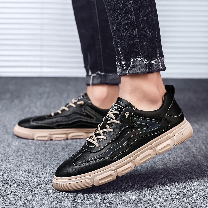 Кроссовки мужские из натуральной кожи модная повседневная Уличная обувь дышащие